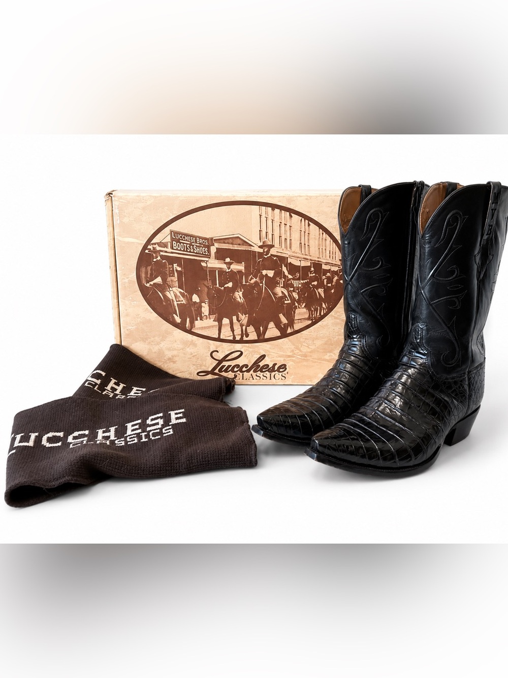 Lucchese Classics Custom Caiman Zip Cowboy Boots Men’s 11D Black w Box Bags